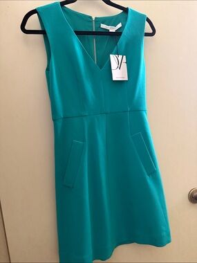 Diane Von Furstenberg Sleeveless Teal V-Neck Midi Dress NWT